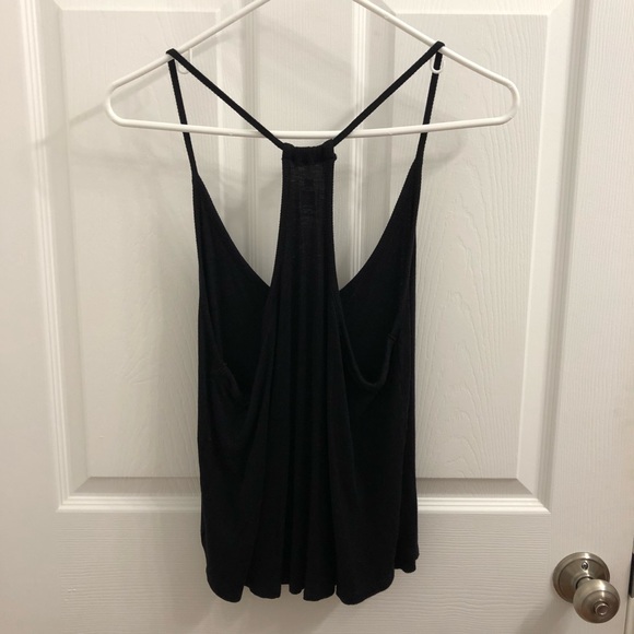 Black Ribbed Cropped Racerback Tank Top - Picture 2 of 3